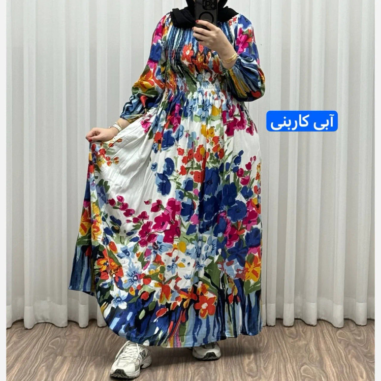 پیراهن ساحلی آبرنگی کریشه فری سایز زنانه آستین بلند تا سایز 54 مناسب چهارفصل شیک و راحت بدون بدن نما