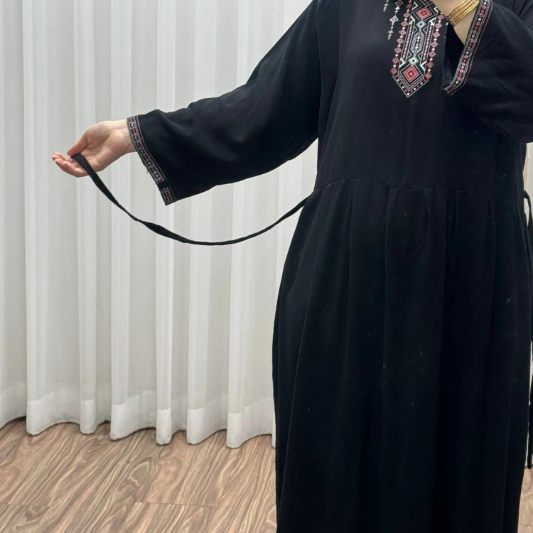 پیراهن ساحلی نخی آتریسا کد 1496 فری سایز تا 46 کمربنددار چهارفصل شیک و راحت بدون سایه اندازی