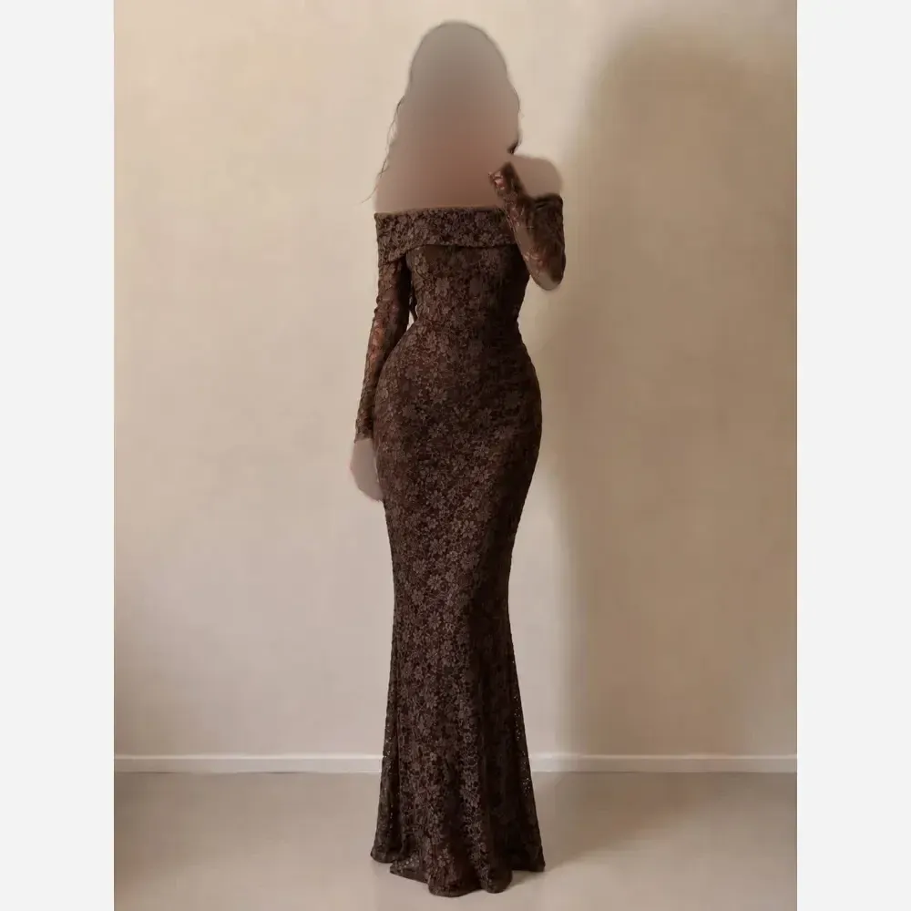 ماکسی دانتل مخمل آستردار بلند مجلسی زنانه رنگ مشکی و قهوه ای