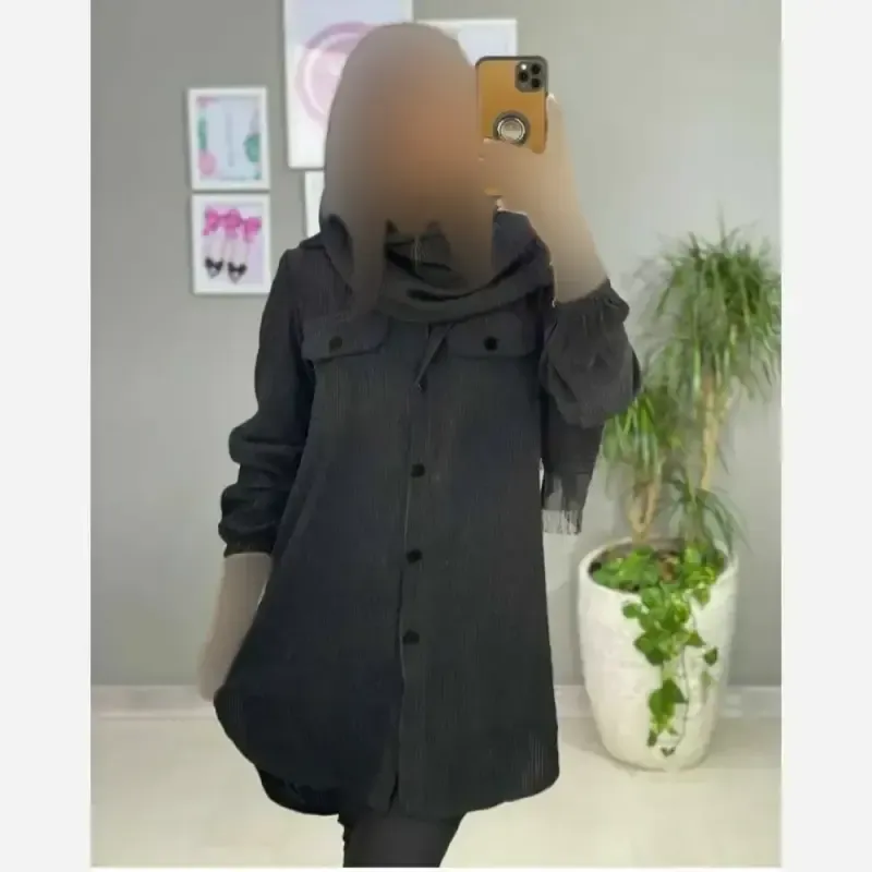مانتو مخمل کبریتی پاییزه سامیه فری سایز دکمه دار