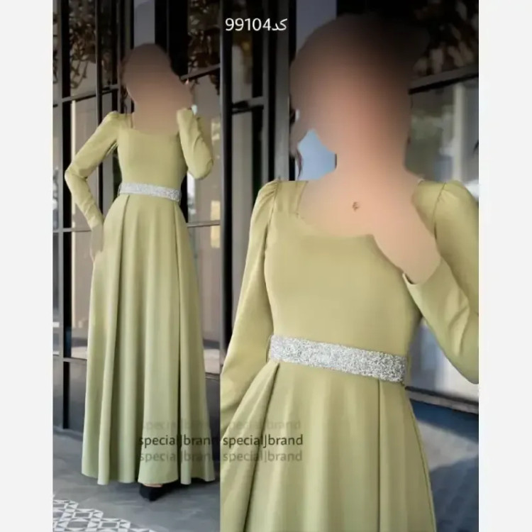 ماکسی مجلسی بابونه جنس دالقیچ قد 155 زیپدار با کمربند رنگبندی متنوع