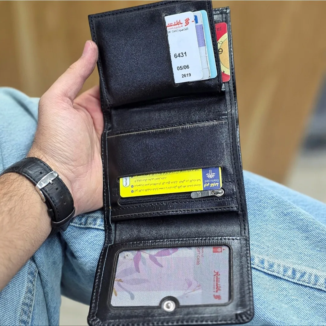 کیف پول چرم مردانه سه لت چرم اصل گاوی