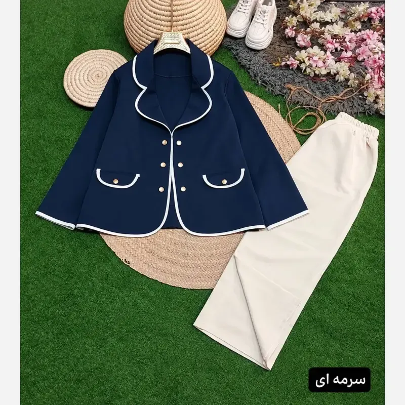 ست کت و شلوار زنانه پاییزه سوپرمازراتی پاپیون دار