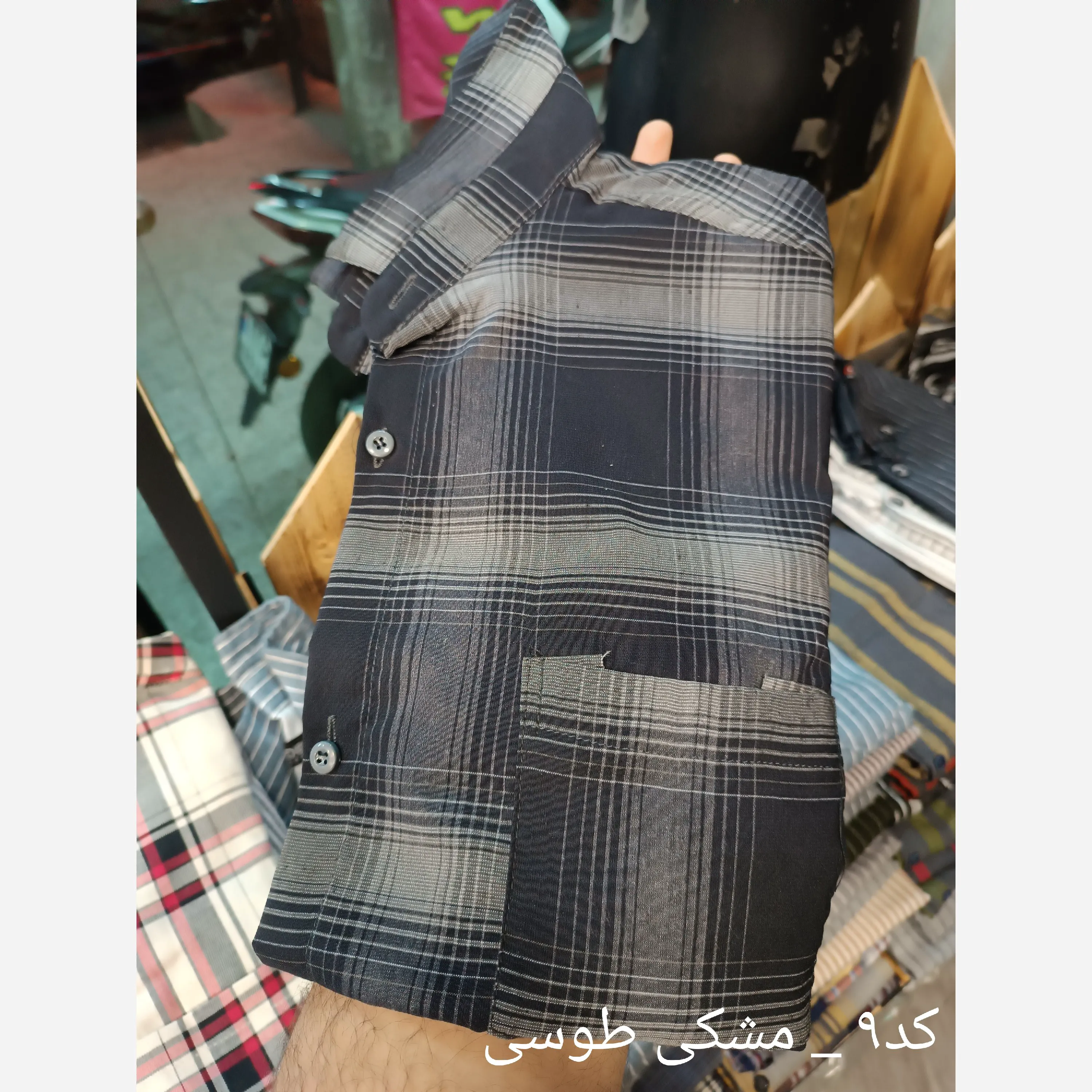 پیراهن چهارخانه مردانه آستین بلند تترون قواره آزاد