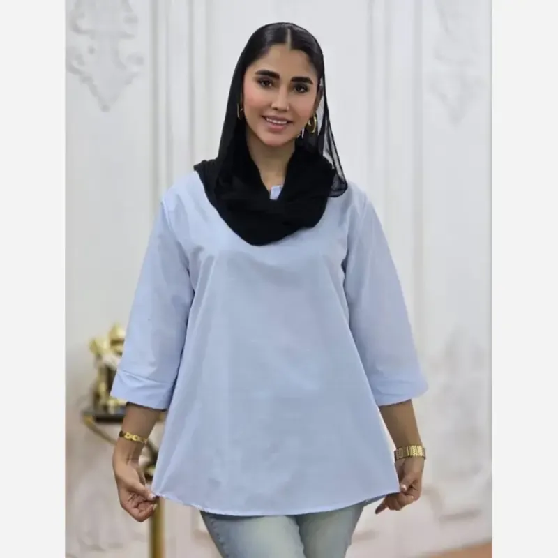 شومیز نخی ساده و دیپلمات یقه کوبایی زنانه فری سایز
