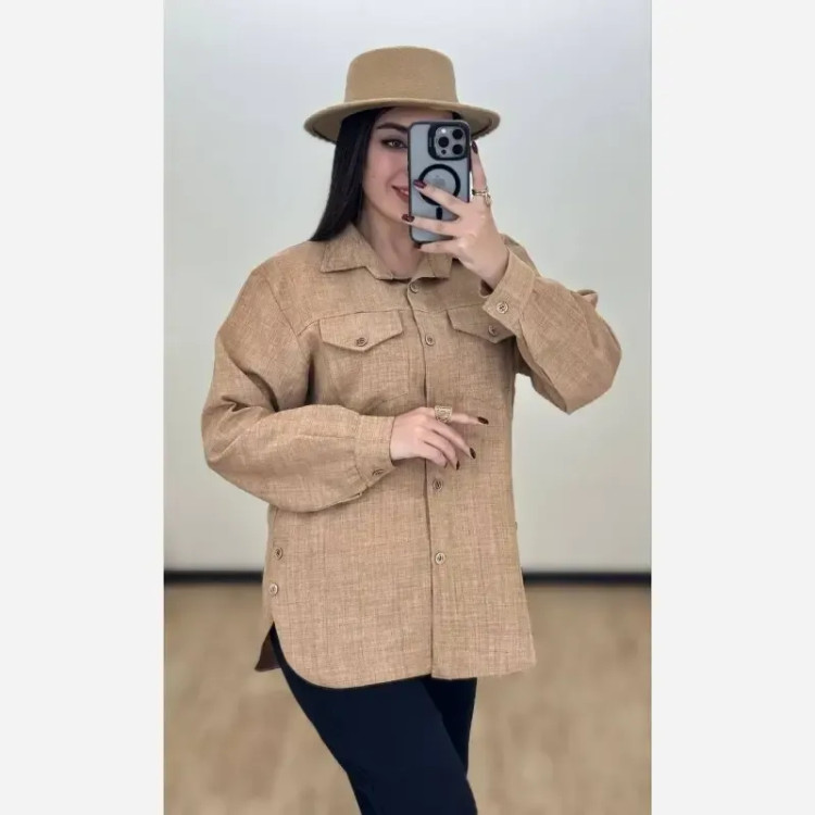 شومیز مانتویی بغل دکمه شانتون فری سایز