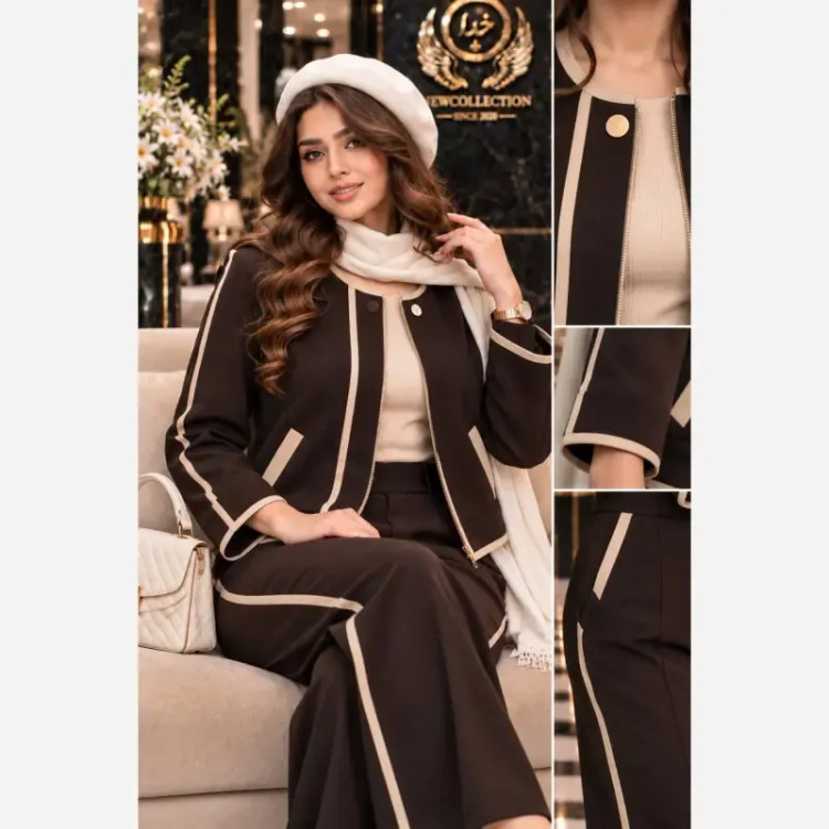 ست سویشرت و شلوار زنانه جنس سوپر مازراتی گرم بالا رنگ بندی مشکی قهوه ای سرمه ای فری سایز 38 تا 46