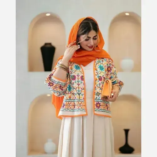 ست کت و دامن لینن فری سایز تا 48 تکرنگ