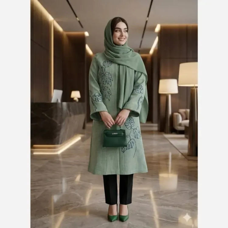 مانتو زنانه شانتون گلدوزی شده مدل نیاز قد 105 سانت