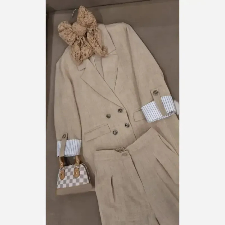 کت و شلوار لینن شانتون ژاکارد مدل چوک چهار سایز مناسب 36 تا 54
